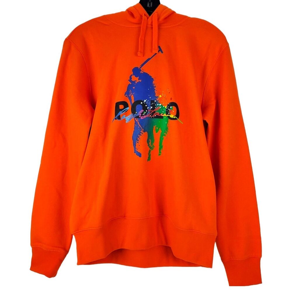 POLO RALPH LAUREN Sweater Adult Small Orange BIG PONY Pullover Hoodie Designer